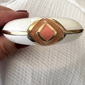 Vintage Valentino Hinged White Cuff Bracelet with Light Brown & Coral Accents